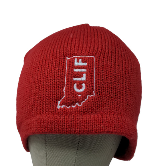 CLIF Bar Men's Knit Beanie Hat Red Embroidered Logo 100% Acrylic - Picture 1 of 13